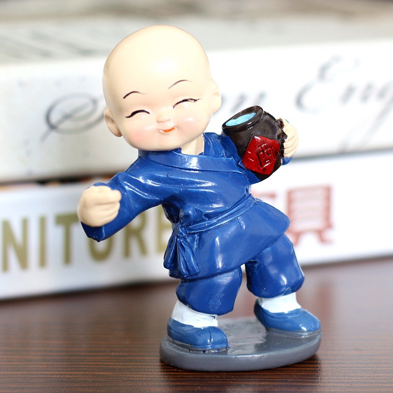 Set 4 tượng chú tiểu múa túy quyền ngộ nghĩnh bày taplo ô tô, trang trí bàn làm việc, bày kệ phòng khách - HO14