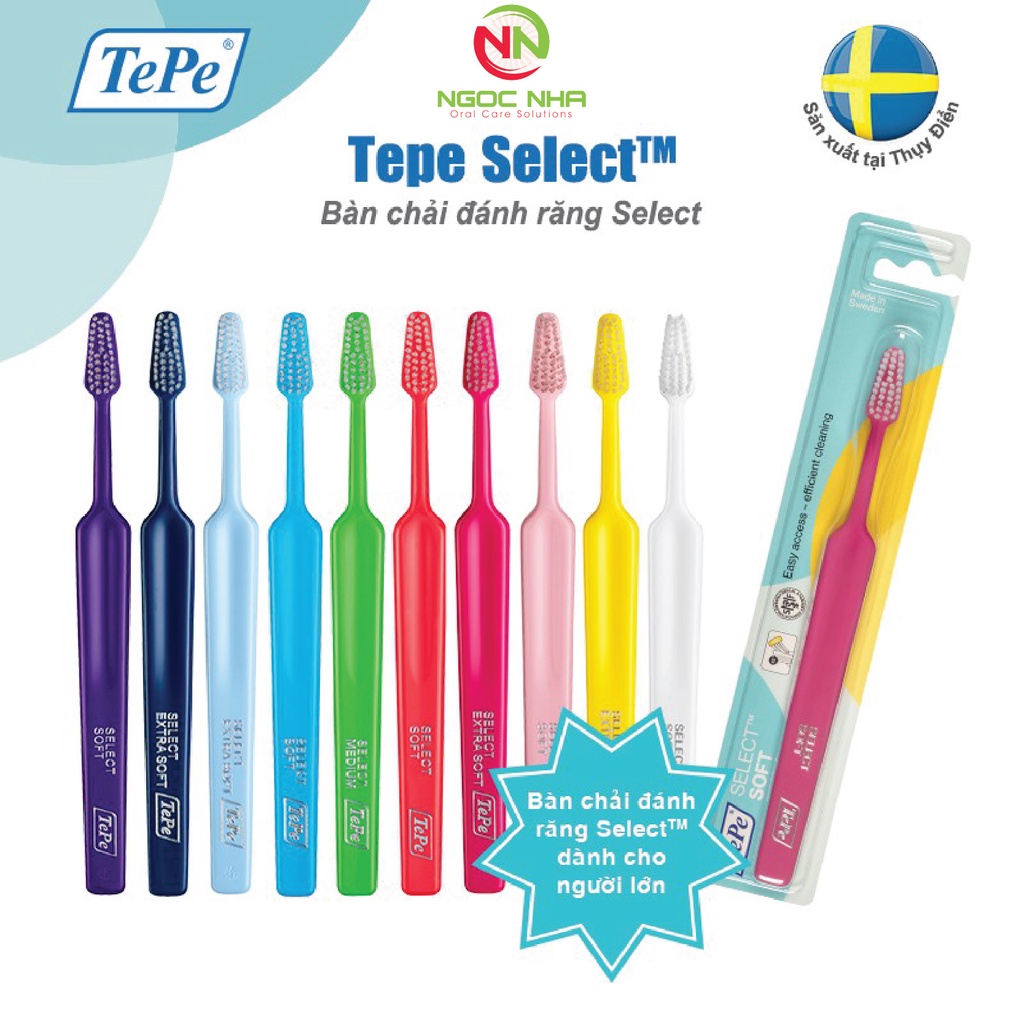 Bàn chải đánh răng mềm và siêu mềm bảo vệ răng nướu Tepe Select Thụy Điển
