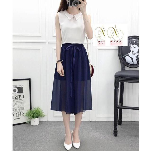 FS50K #889 Quần giả váy, ống rộng voan kèm nơ lụa hàng Quảng Châu loại 1 | BigBuy360 - bigbuy360.vn