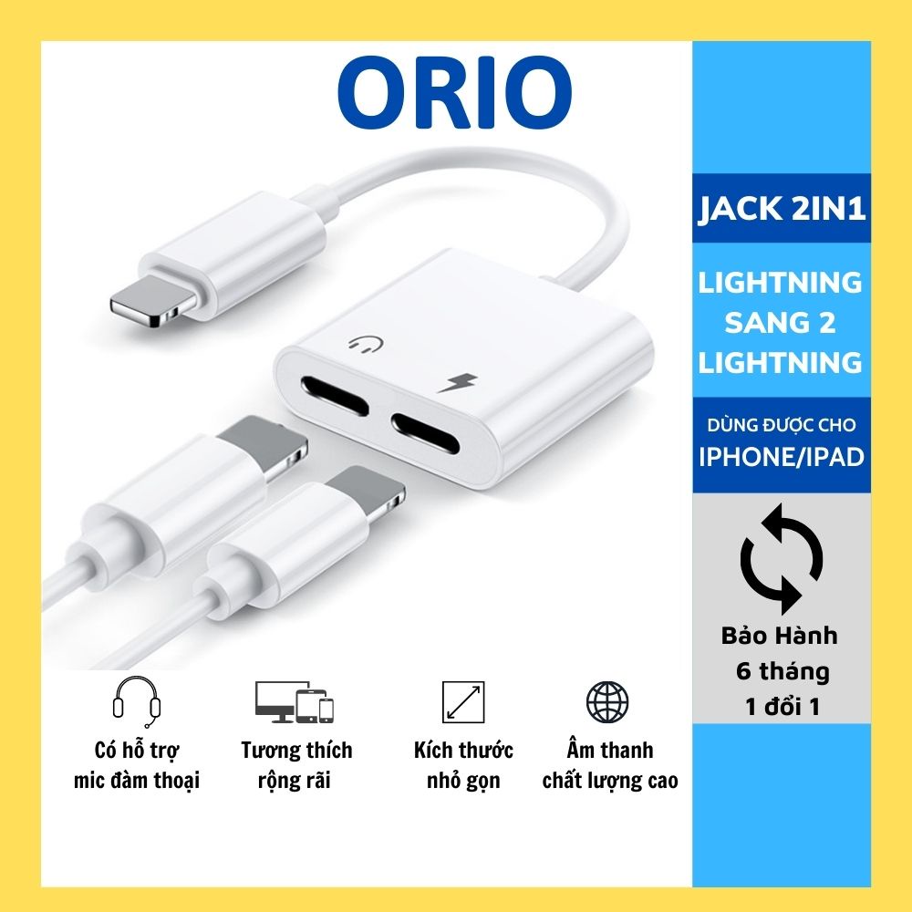 jack chuyển đổi tai nghe có mic 2in1 Lightning Sang 2 Lightning Vừa Sạc Vừa Cắm Tai Nghe - Orio J09