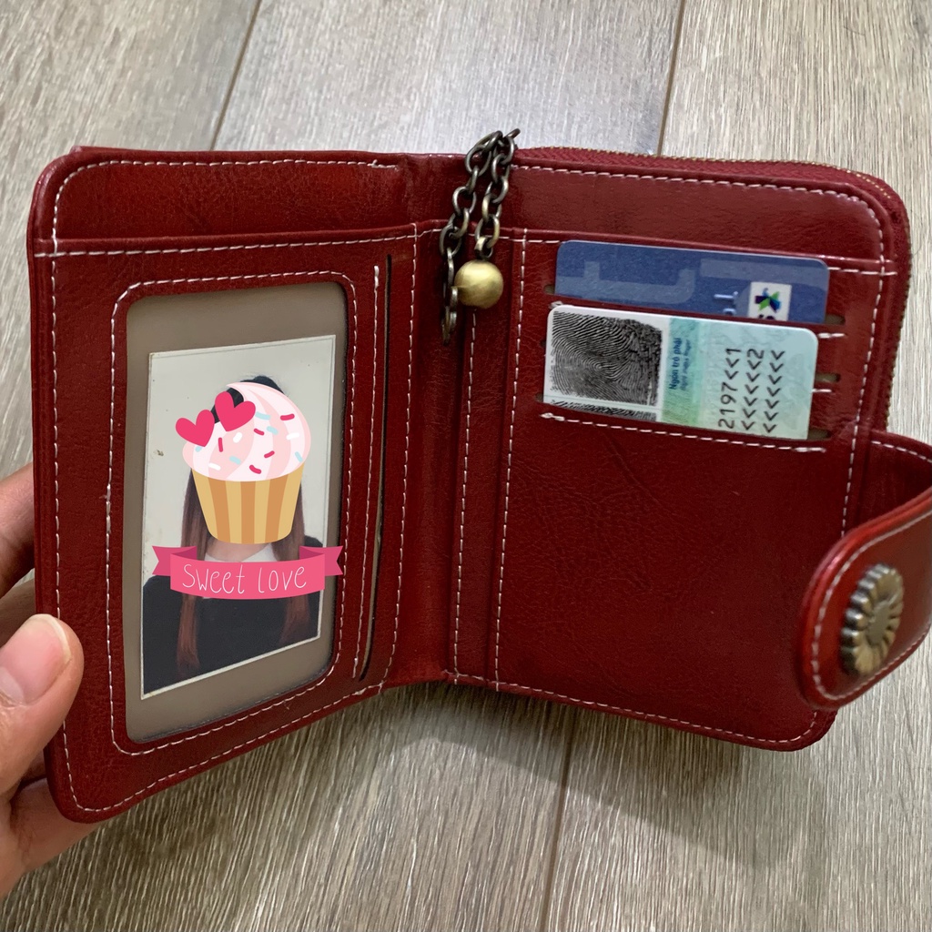 (Có clip + ảnh thật) Ví da nữ cao cấp khoá bấm cúc Daisy, ví gập bằng da dáng ngắn, nhiều ngăn