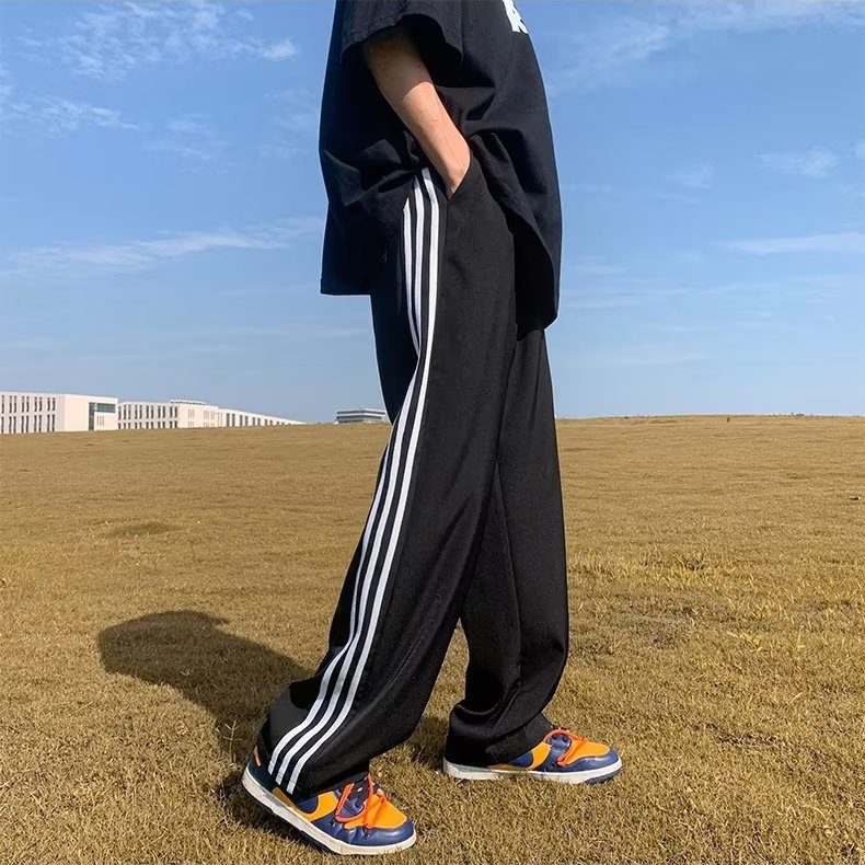 Quần ống rộng Họa Tiết Kẻ Sọc 3 Sọc Thời Trang Phong Cách Hàn Quốc Cho Nữ