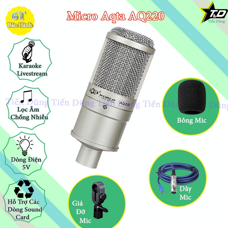 [Mã ELHACE giảm 4% đơn 300K] Bộ livestream mic AQ220 Sound card H9 autu-tune chân dây livestream MA2- micro thu âm