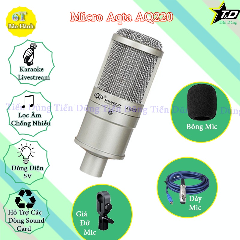 Bộ Mic Thu Âm Livestream Mixer F4 PRO và Mic Aqta AQ220 Chân Đế Dây Livestream Chế Dây Truyền Nhạc Dây mic 3m zắc 6.5.