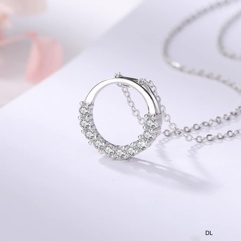 Dây chuyền bạc Linh Miu, vòng cổ nữ mặt tròn đính đá sang trọng