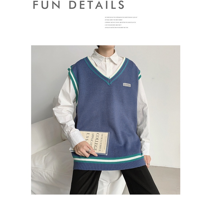 Áo sweater nam len cổ V không tay form rộng thời trang học sinh hàn quốc áo len mặc ngoài dáng unisex đi học đi chơi | BigBuy360 - bigbuy360.vn
