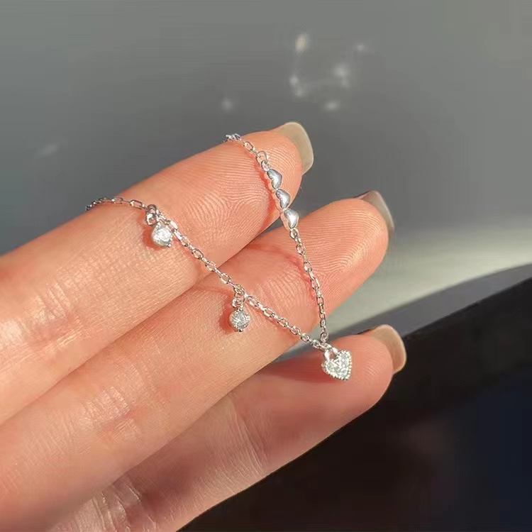 Vòng Tay Mạ Bạc 925 Mặt Hình Trái Tim Đơn Giản Thời Trang Dành Cho Nữ