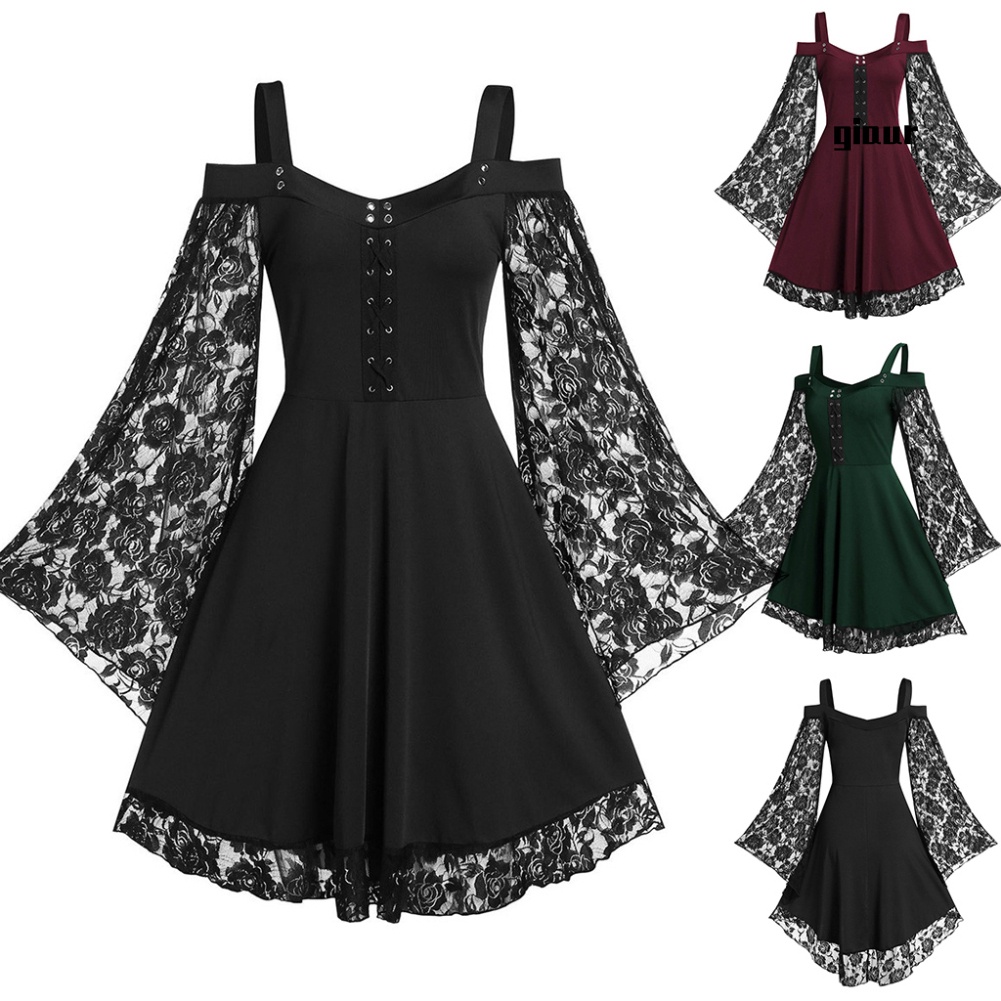 Đầm dài tay ống loe hở vai phong cách gothic cho nữ