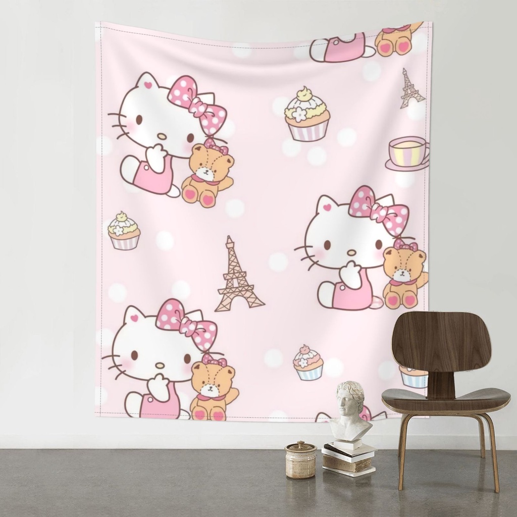 SANRIO Thảm Treo Tường Trang Trí In Hình Mèo Hello Kitty 152*130CM