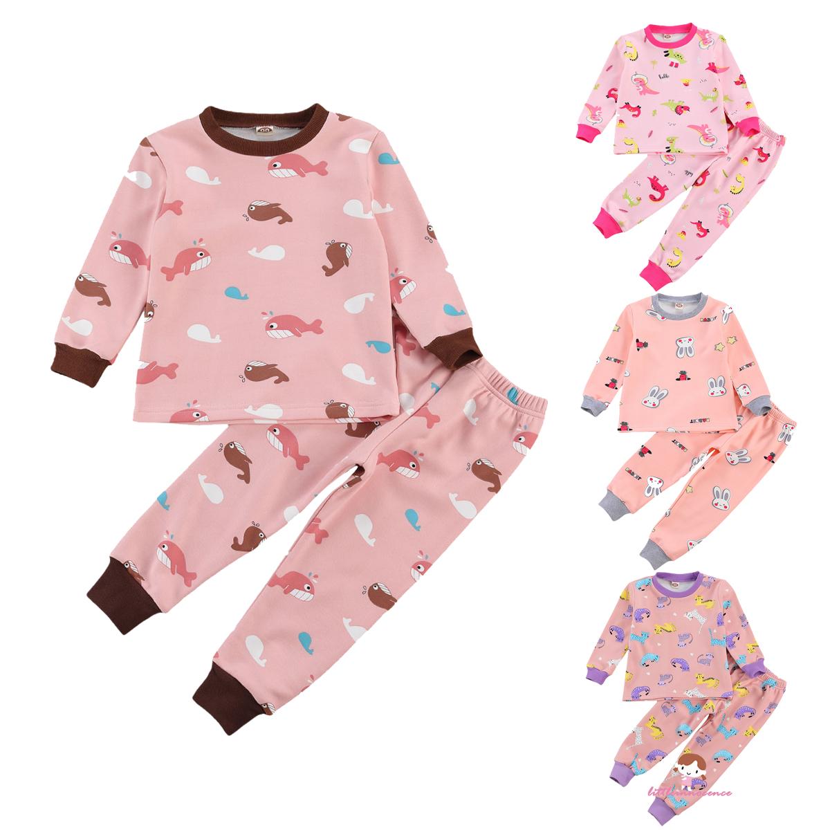 Bộ Đồ Ngủ Pijama Dài Tay Cổ Tròn Họa Tiết Hoạt Hình Cho Bé Gái Từ 2-7 Tuổi