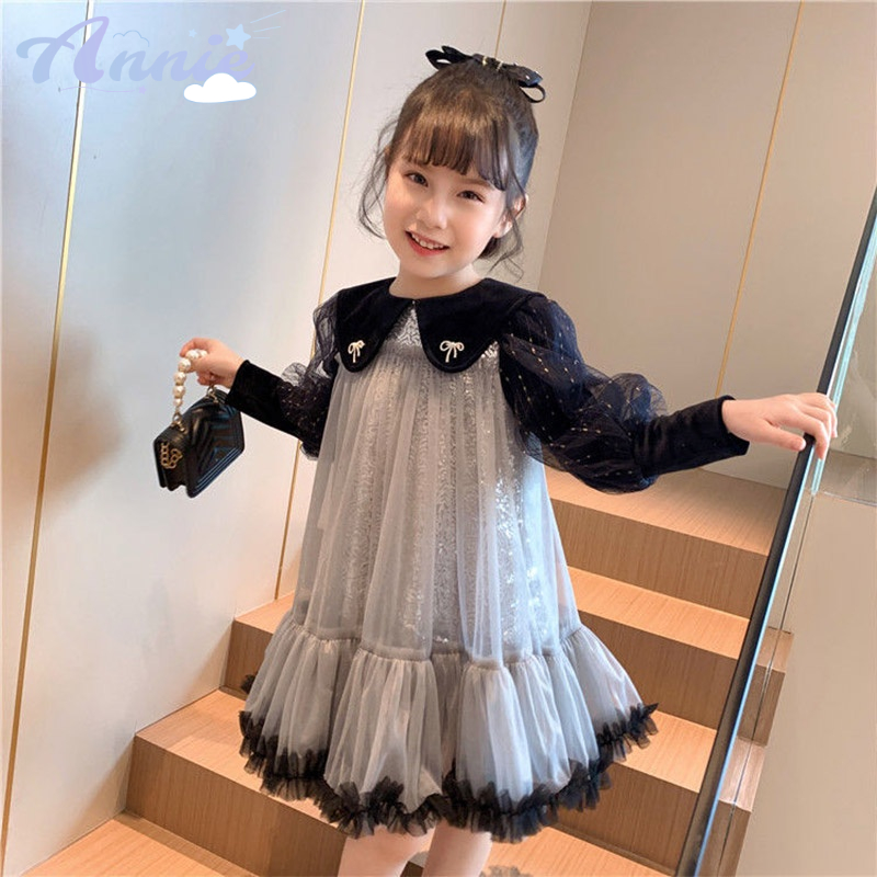 Đầm Công Chúa Phủ Lông Đính Nơ Thời Trang Thu Đông Mới Cho Bé Gái