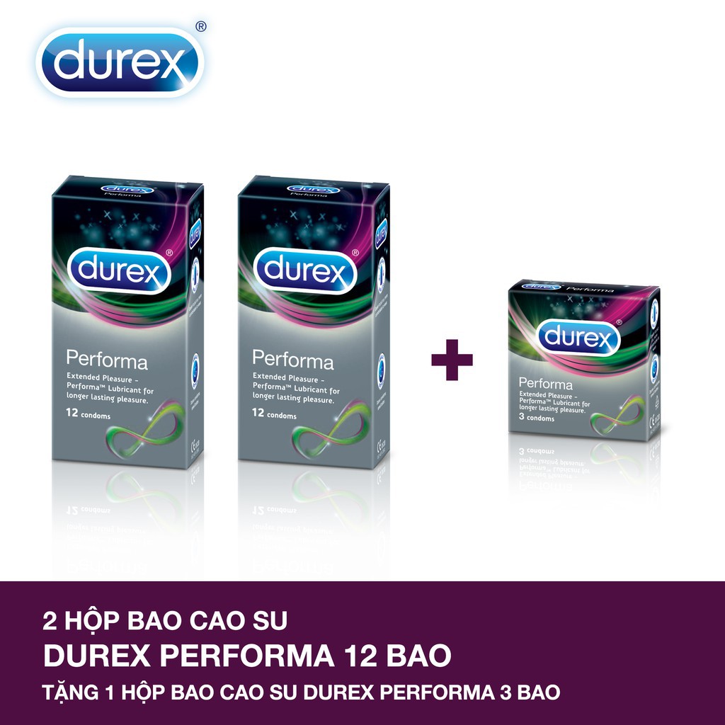 [ SIÊU RẺ ] 2 hộp bcs Durex Performa (12 bao) + Tặng 1 hộp bcs Durex Performa 3 bao [ SHOP YÊU THÍCH ]