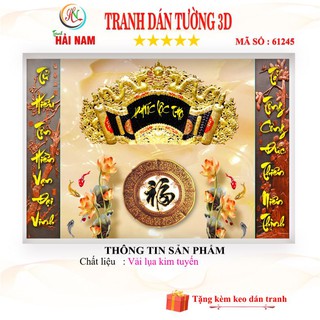 Tranh dán tường 3D phòng thờ khổ lớn- kích thước theo yêu cầu vải lụa kim tuyến