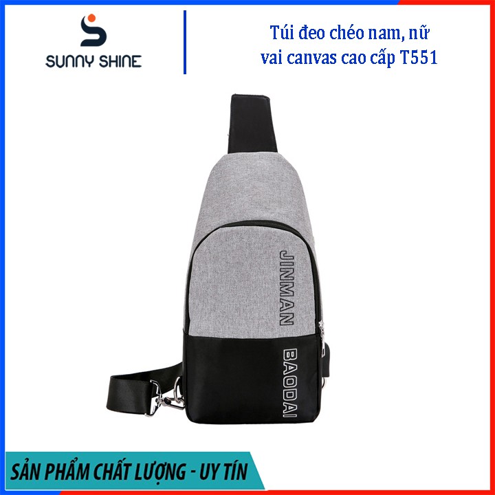 Túi đeo chéo nam, nữ tích hợp cổng kết nối USB, chất liệu vải canvas phối dù cao cấp, dùng cho mọi dịp T551 | BigBuy360 - bigbuy360.vn