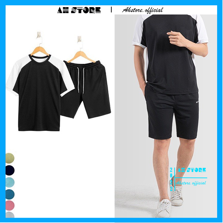 Bộ thể thao nam cộc tay phối màu trẻ trung mặc mùa hè thời trang phong cách cá tính - AHSTORE