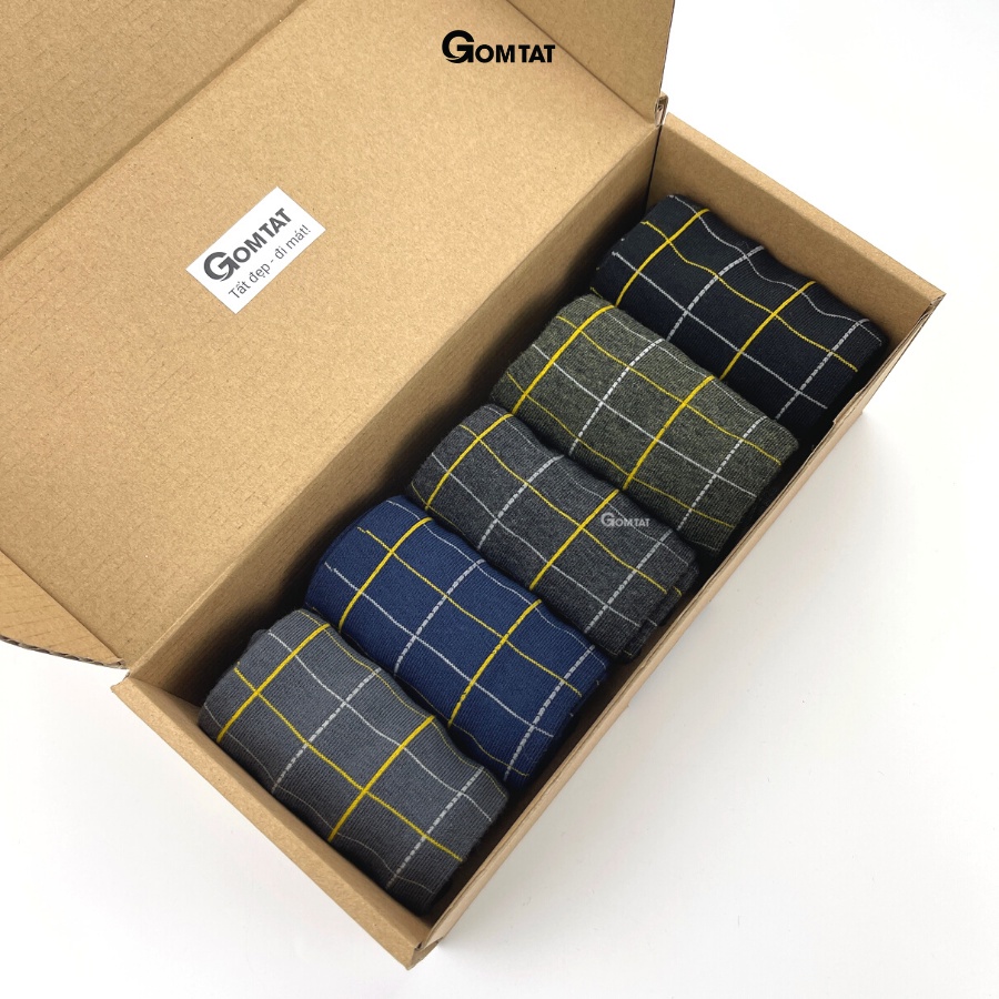 Tất đi giày tây nam cao cấp họa tiết Caro, vớ nam công sở chất liệu cotton hút ẩm thoáng khí - GOM-TAYCARO-1DOI