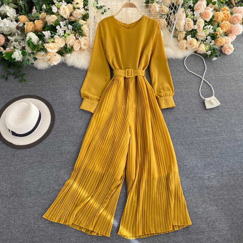 Jumpsuit thiết kế cao cấp thu đông quần rộng xếp ly