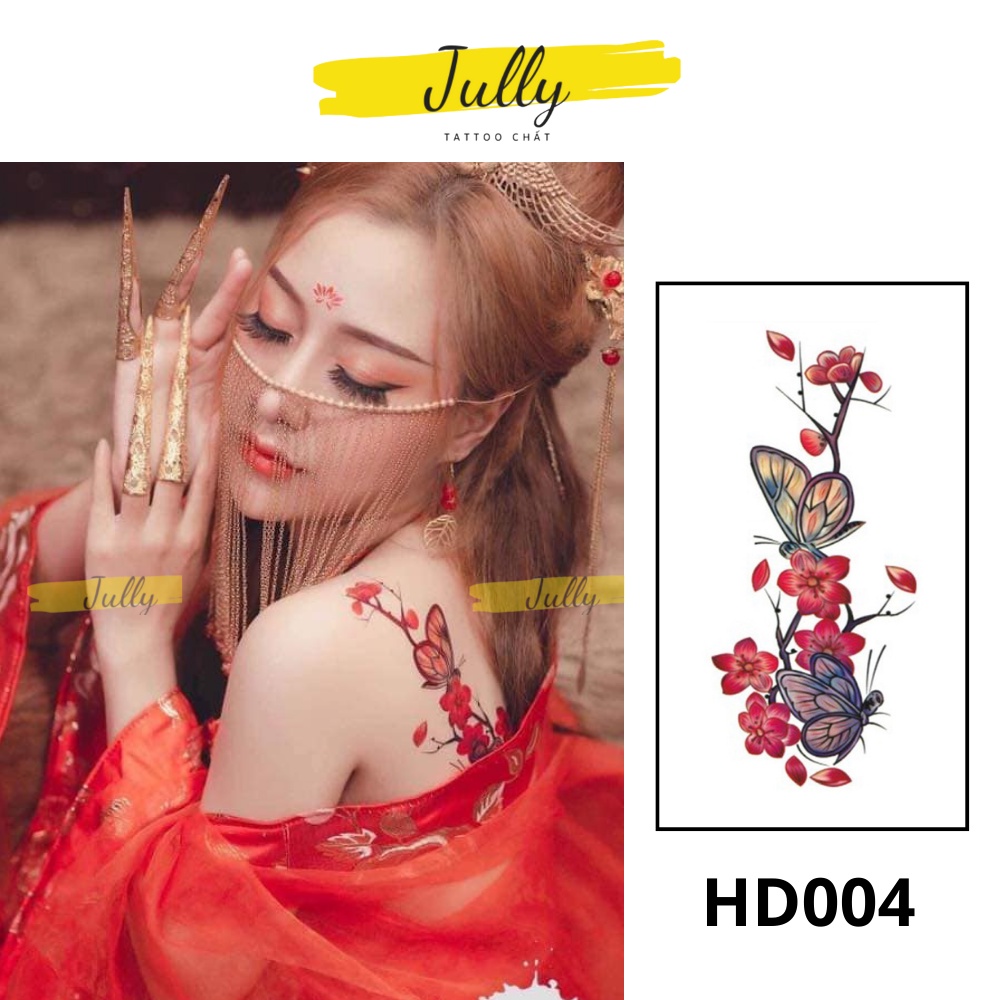 Hình xăm dán cành đào cổ trang mini JULLY Tattoo chất, xăm tạm thời 15 ngày chống thấm nước