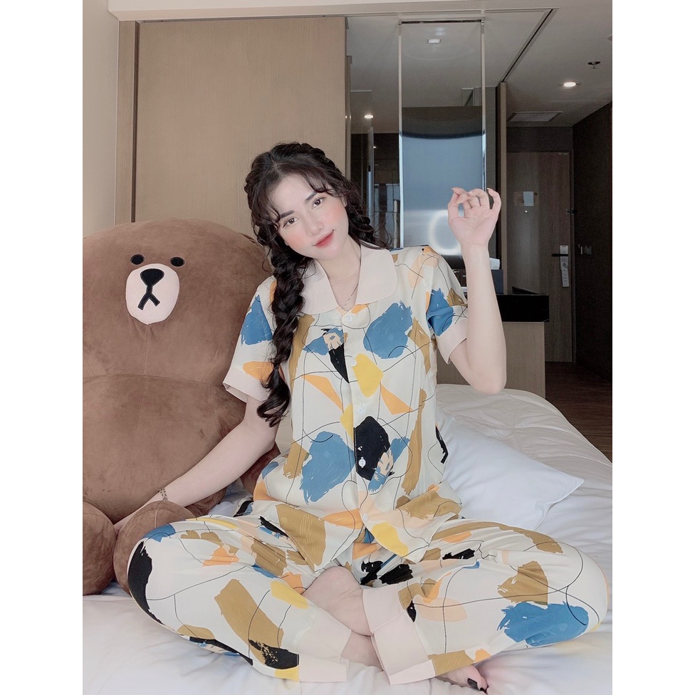 Đồ Bộ Mặc Nhà, Pijama, Đồ ngủ Nữ Dài Cộc Tay - Lụa Mango Cao Cấp - Kiểu dáng tiểu thư sang trọng