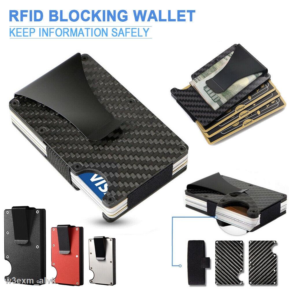 BÁN SỈ Ví Kim Loại Mỏng Màu Đen Sợi Carbon Đựng Thẻ Tín Dụng Đa Phong Cách RFID US Ridge
