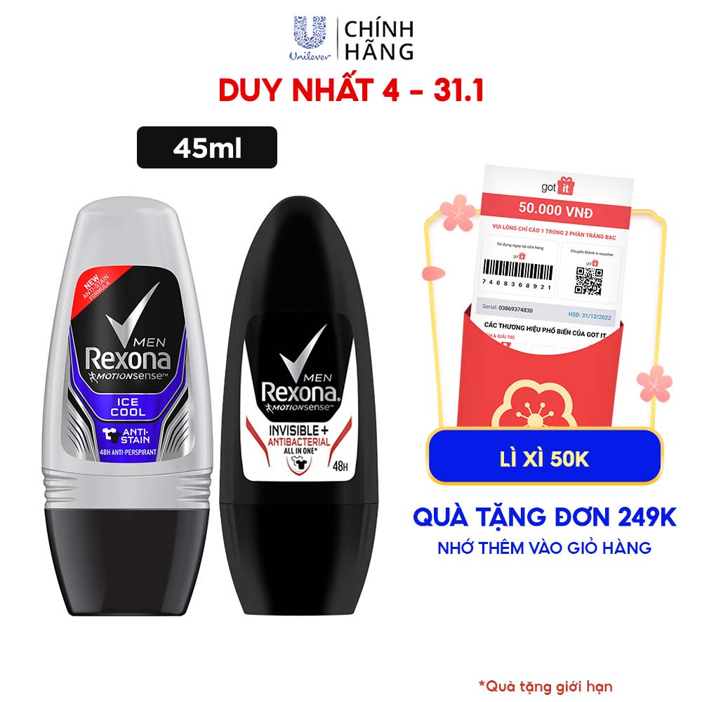 Lăn khử mùi Rexona Men 48h khô thoáng kháng khuẩn dành cho nam, 45ml