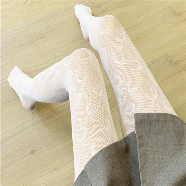 Quần Tất Lưới Xuyên Thấu Phong Cách Lolita Nhật Bản Quần Tất Vớ Ren Lưới Mỏng Họa Tiết Mặt Trăng