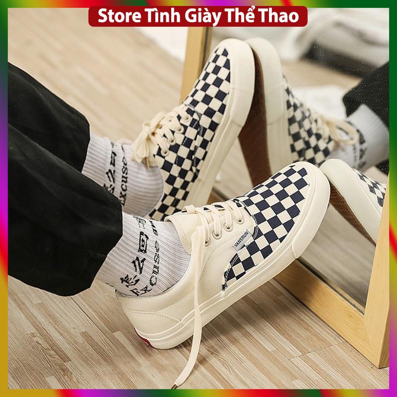 ✐Giày thể thao van caro buộc dây QC, bata classic nam nữ full box