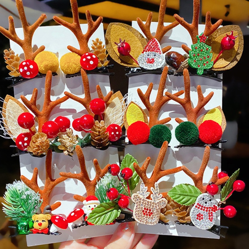 Set 2 Kẹp Tóc Hình Sừng Tuần Lộc Giáng Sinh Dễ Thương Cho Nữ