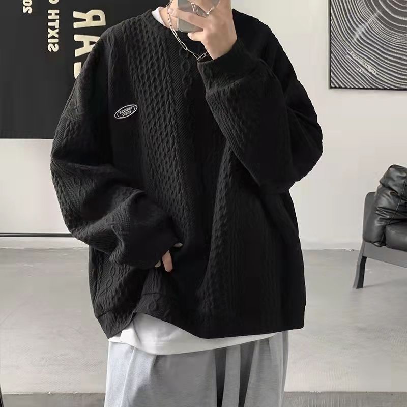 [Thời Trang] Ins Siêu Hot Áo Sweatshirt Dày Dặn Cổ Tròn Dáng Rộng Thiết Kế Cảm Giác Phong Cách Đường Phố Hồng Kông Thời Trang Thu Đông Cho Nam
