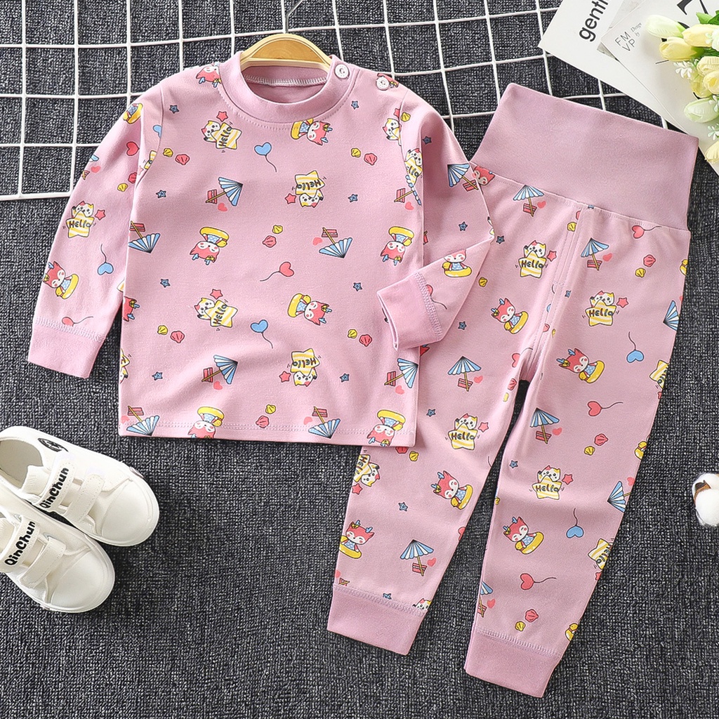 Bộ đồ ngủ vải cotton lưng cao thời trang thu đông 73-130CM dành cho bé