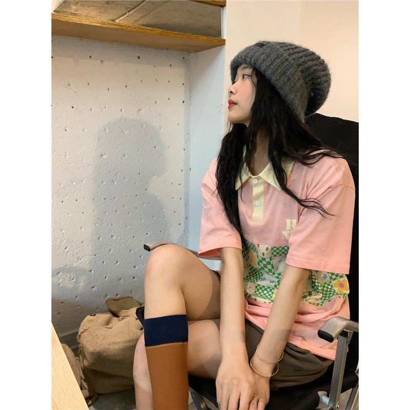 Áo polo Dáng Rộng Tay Ngắn In Họa Tiết Thời Trang Mùa Hè Hàn Quốc Hàng Mới Dành Cho Bạn Nữ 2022