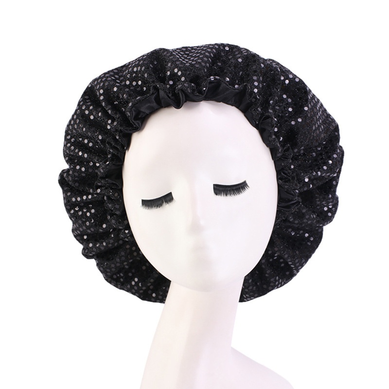 Mũ Trùm Tóc Bằng Vải Satin Hai Lớp Trang Trí Kim Sa Lấp Lánh Có Thể Điều Chỉnh
