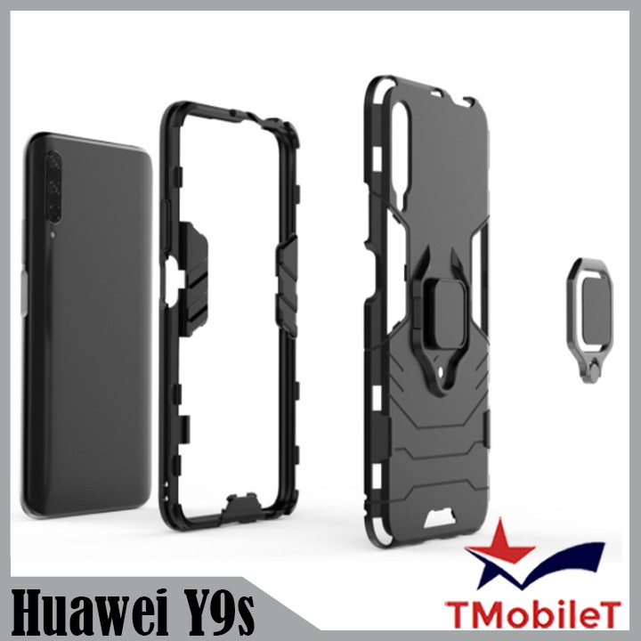 Ốp lưng Huawei Y9s chống sốc Iron Man gắn giá đỡ iring hỗ trợ xem video, chống va đập mạnh - Màu Đen