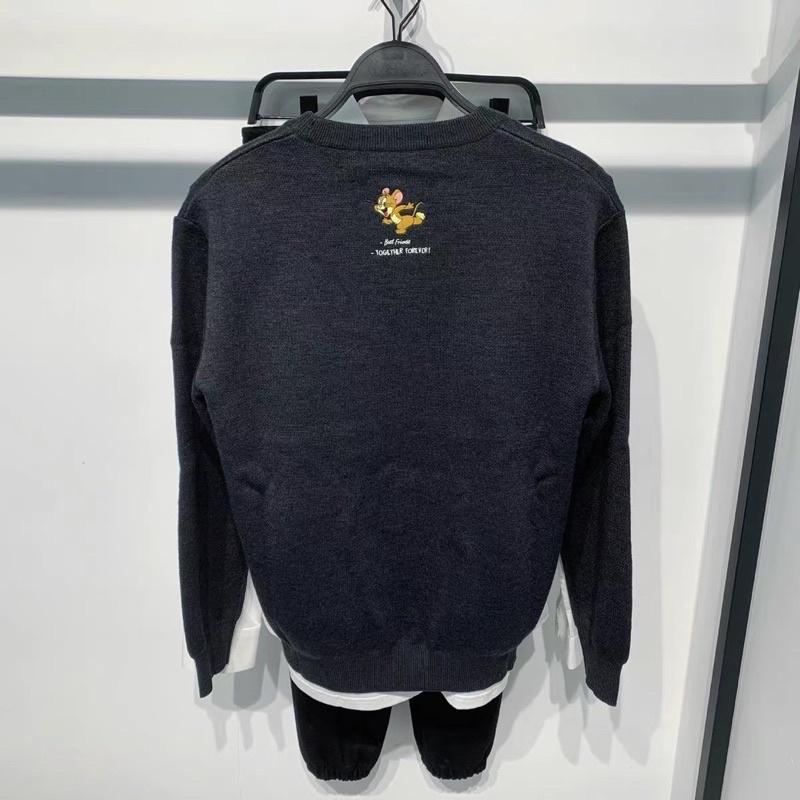 Áo len nam giới Mèo và chuột phim hoạt hình thêu, áo len cổ tròn dệt kim đáng yêu anime