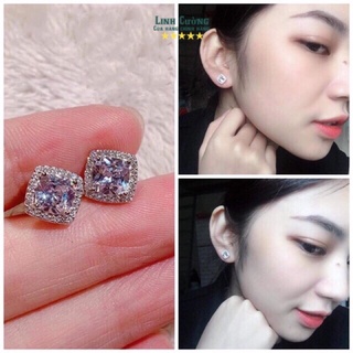 Bông tai bạc đá nụ vuông siêu xinh