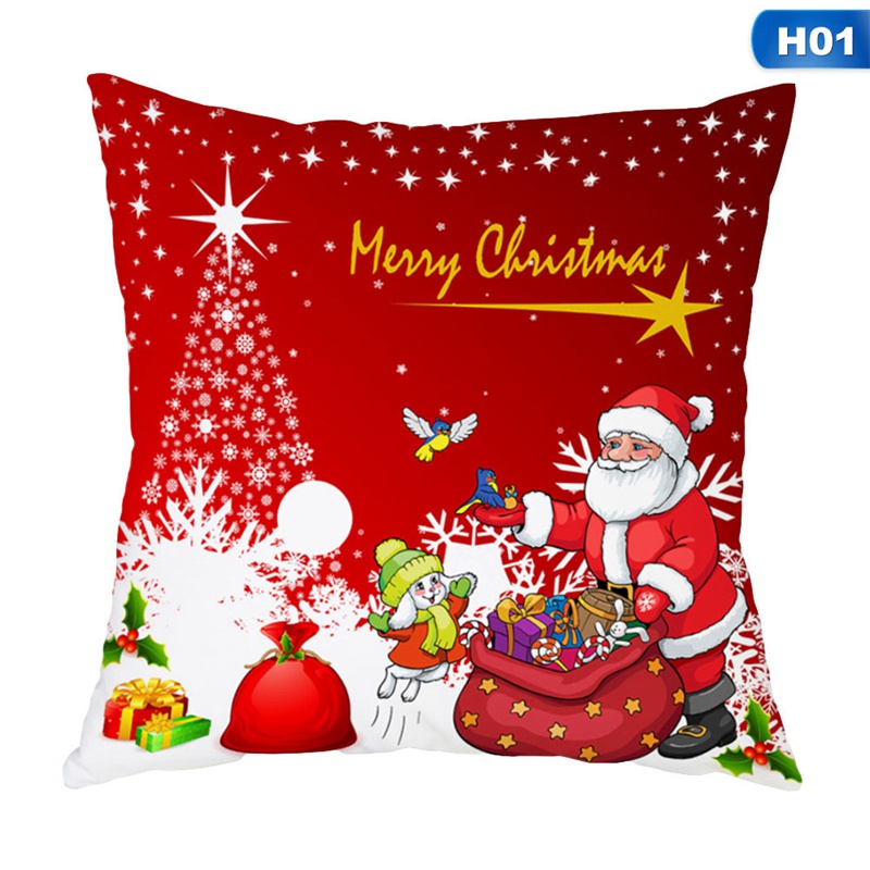 Vỏ Gối Sofa Vải Nhung Phối Da Phong Cách Giáng Sinh