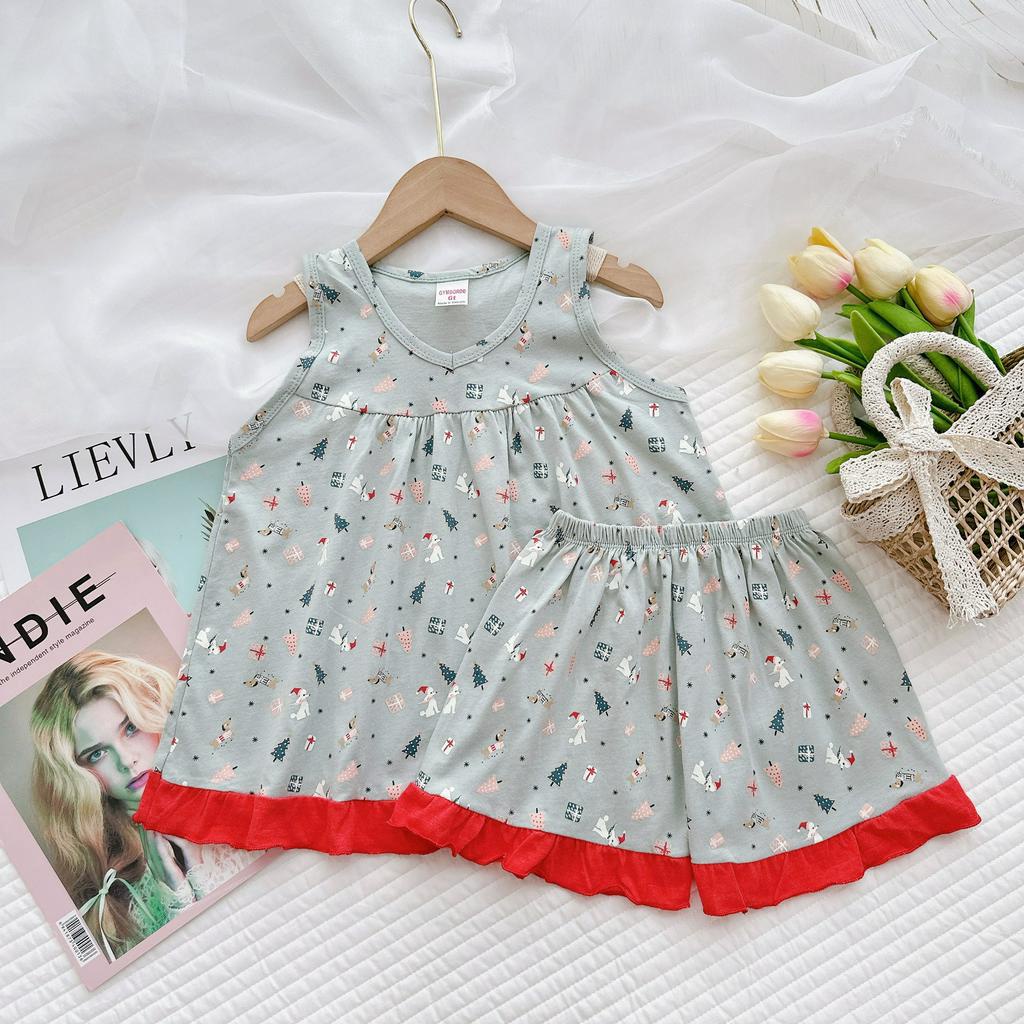Đồ bộ bé gái size đại, bộ ngố bèo baby doll cho bé thun cotton VNXK Jennie kids j538