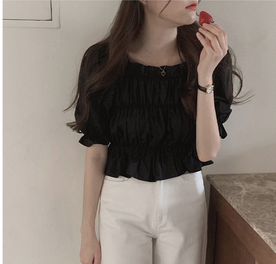 Áo Kiểu Trễ Vai Cổ Vuông Xếp Ly Tay Ngắn 51080