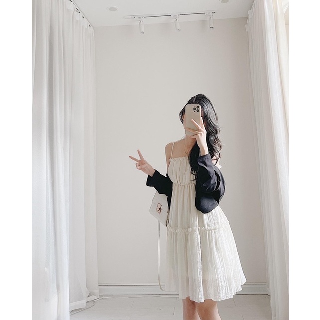 Set váy dây kèm áo cdg tone nâu be siêu hàn quốc Samhyewear
