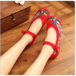 Giày vải thêu cổ trang chim phượng 3cm