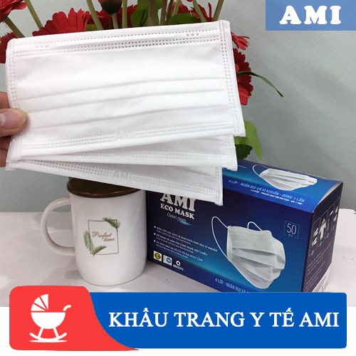 Khẩu trang Y tế AMI - Kháng khuẩn 4 lớp [MÀU TRẮNG]