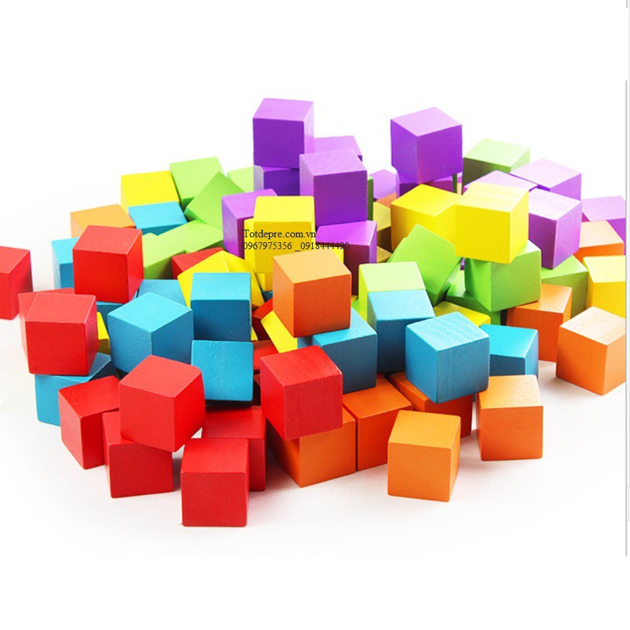 100 cube màu 2cm - 2.5cm- Hạt gỗ lập phương màu sắc đồ chơi gỗ giáo dục