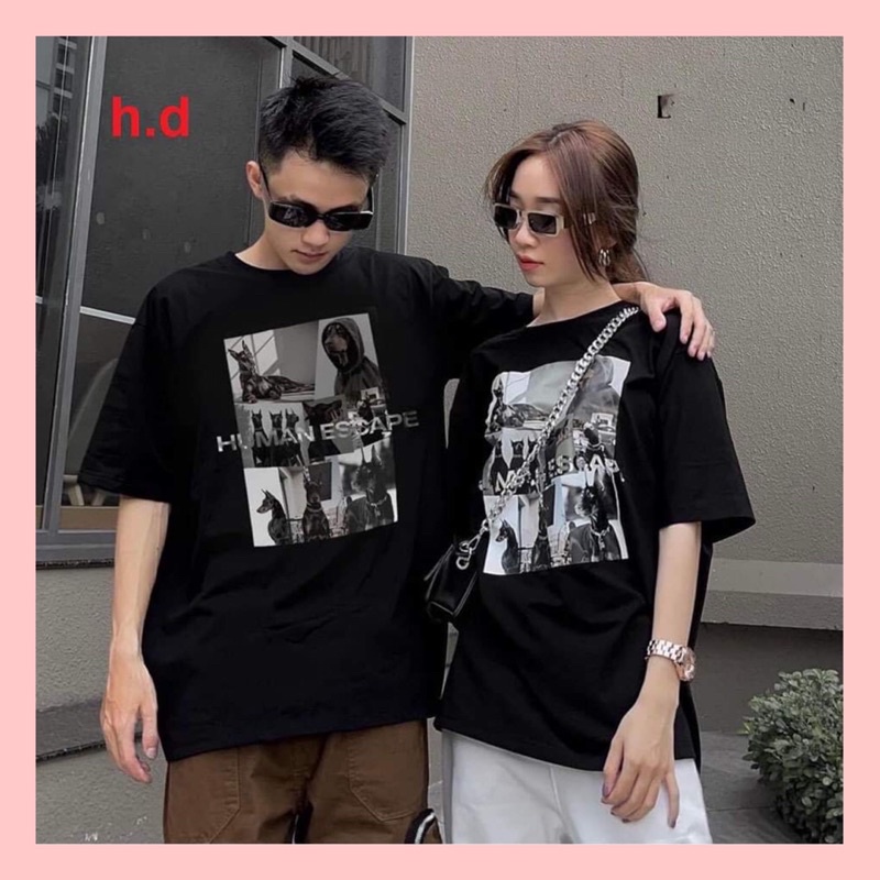 Áo đôi, áo thun cặp nam nữ tay lỡ Unisex HuMan form rộng vải cotton Hot Trend 2022