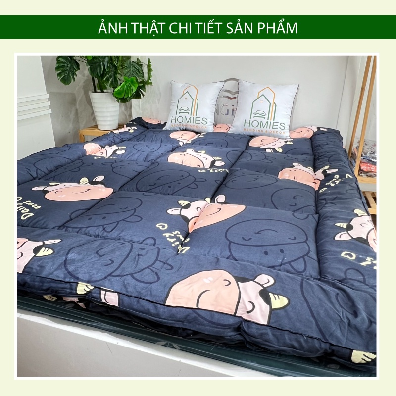 Nệm Topper Bò Sữa Ghi HOMIES Tấm làm mềm đệm cotton Đũi Hàn quốc mới nhất 2020 - Có Chun 4 Góc Cố Định Đệm