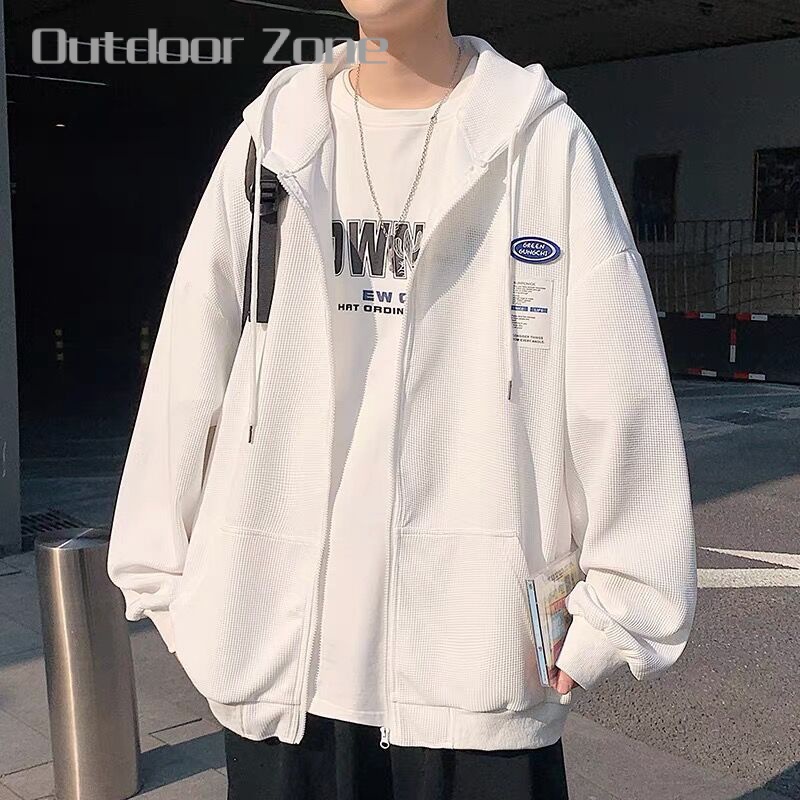 Áo Khoác hoodie Dáng Rộng Phối Khóa Kéo Phong Cách Hiphop Đường Phố Cho Nam