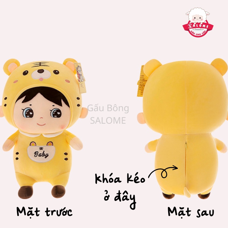 Gấu Bông Em Bé Hổ Dễ Thương SALOME, Thú Nhồi Bông Có Khóa Kéo Cao Cấp