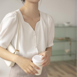 Áo Voan Tay Phồng Ngắn Cổ Chữ v 0687 Thời Trang Cho Nữ