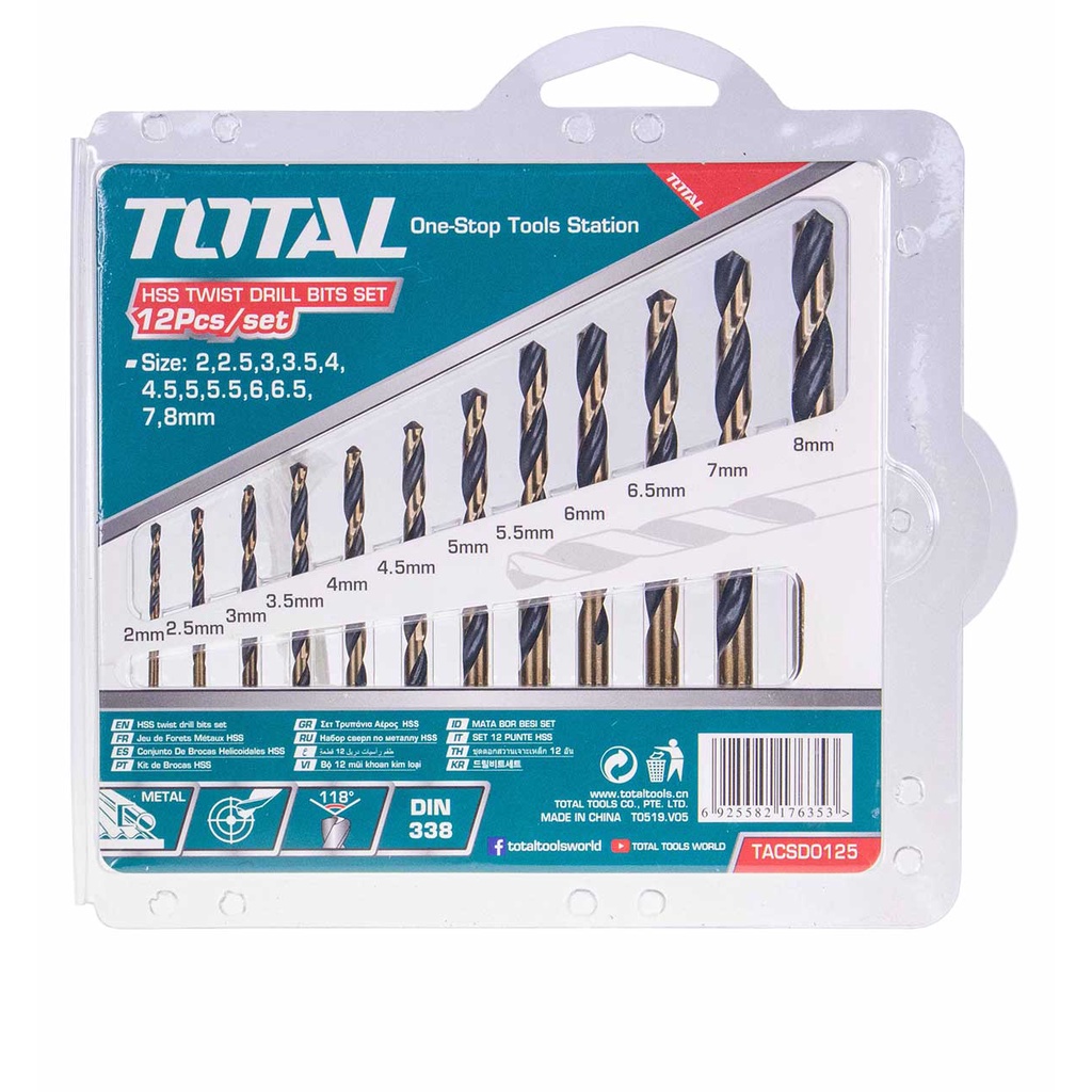 Bộ 12 mũi khoan kim loại TOTAL TACSD0125