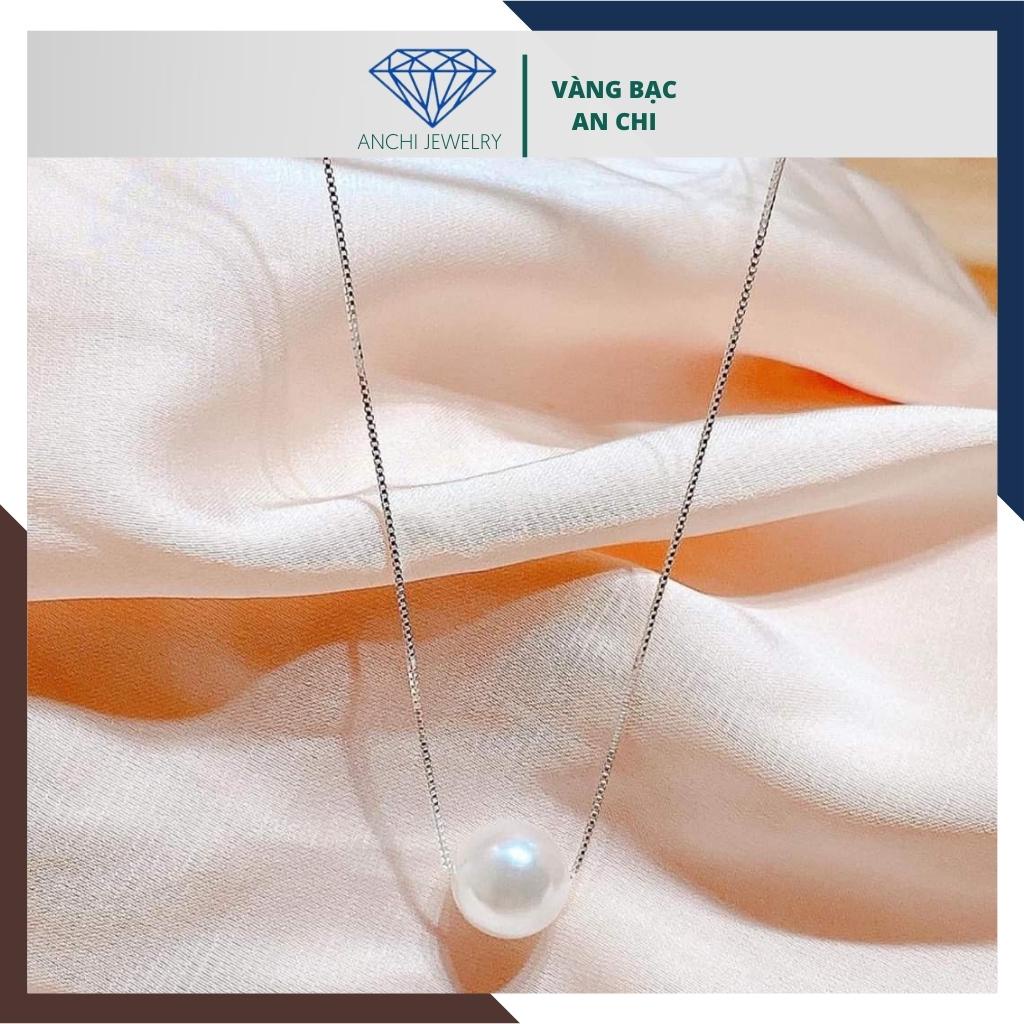 Dây chuyền bạc xuyên tâm xỏ hạt trai 8mm màu trắng ánh hồng, size 0,6mm và 1mm, Anchi jewelry