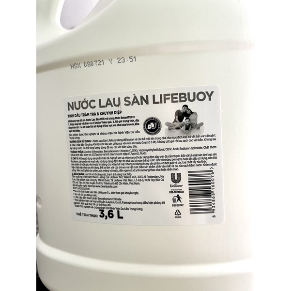 Nước Lau Sàn Lifebuoy BotaniTECH Hương Tràm Trà & Khuynh Diệp chai 3.6L